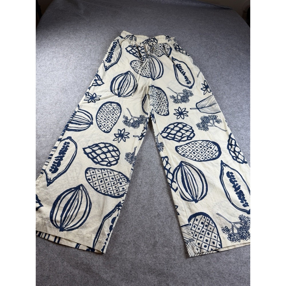 Billy J Cropped Wide Leg High Waist Block Print Coastal Resort Beachy Pants 8